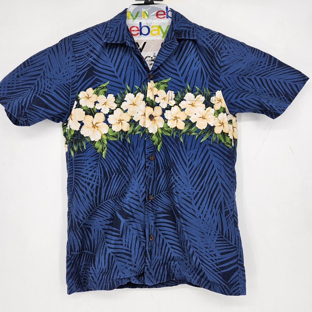 Vintage‎ RJC Shirt Mens Small Hawaiian Floral Tropical Button Short Sleeve Blue